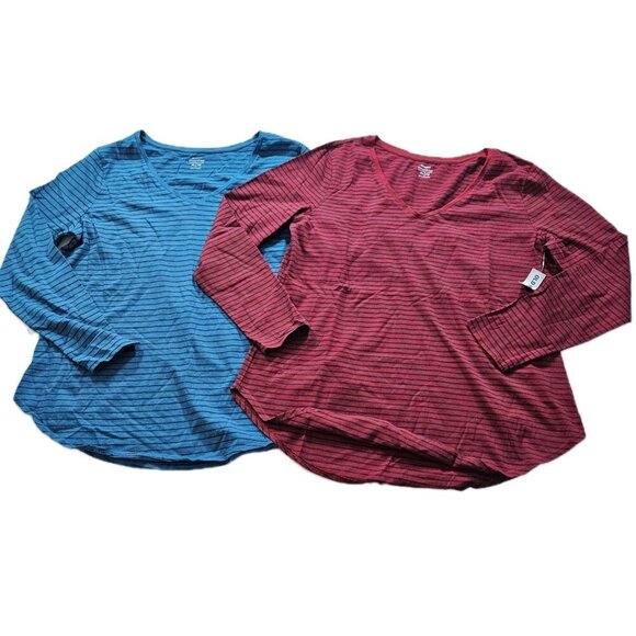 Old Navy Womens Top XL Lot of 2 Mult Stripes LS Round Neck Cottage Everywear - Picture 7 of 16